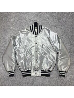 Vintage Bomber Jacket Silver Grey Sheen Satin Street Wear Men’s M Hembre Oil KS